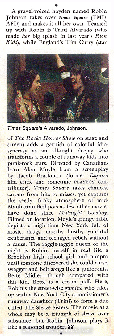 Review of Times Square, Playboy Jan 1981, p 46