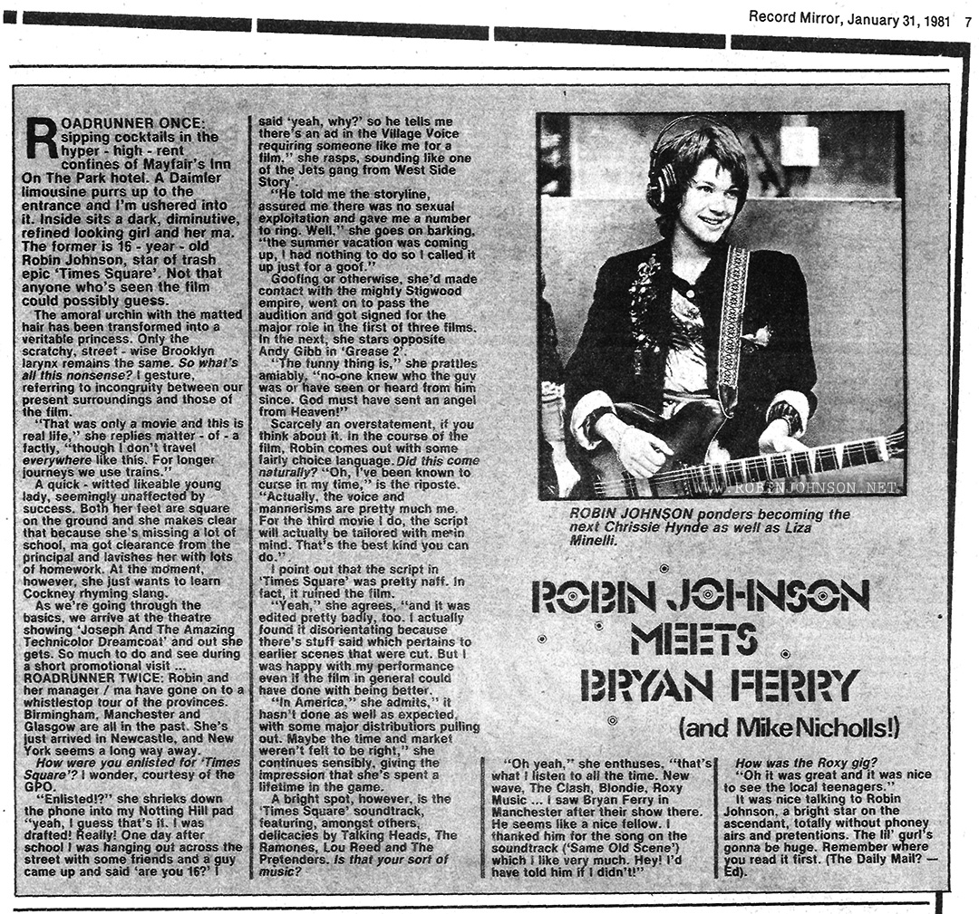 'Robin Johnson Meets Bryan Ferry [and Mike Nicholls] by Mike Nicholls, 'Record Mirror,' January 31 1981, p 7